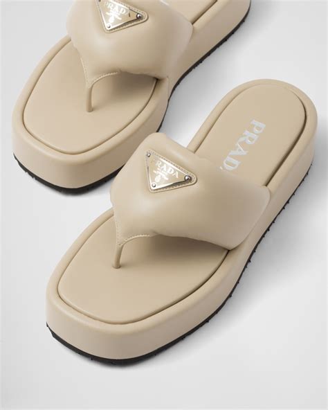 prada tanga|Prada Soft Padded Nappa Leather Thong Wedge Sandals.